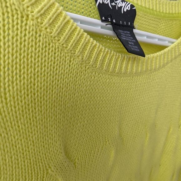 LORD & TAYLOR lime green cotton crew neck cable knit sweater size Medium… - Picture 5 of 9
